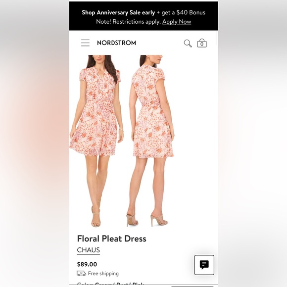 CHAUS Floral Pleat Dress in Pink and Orange - Picture 2 of 8